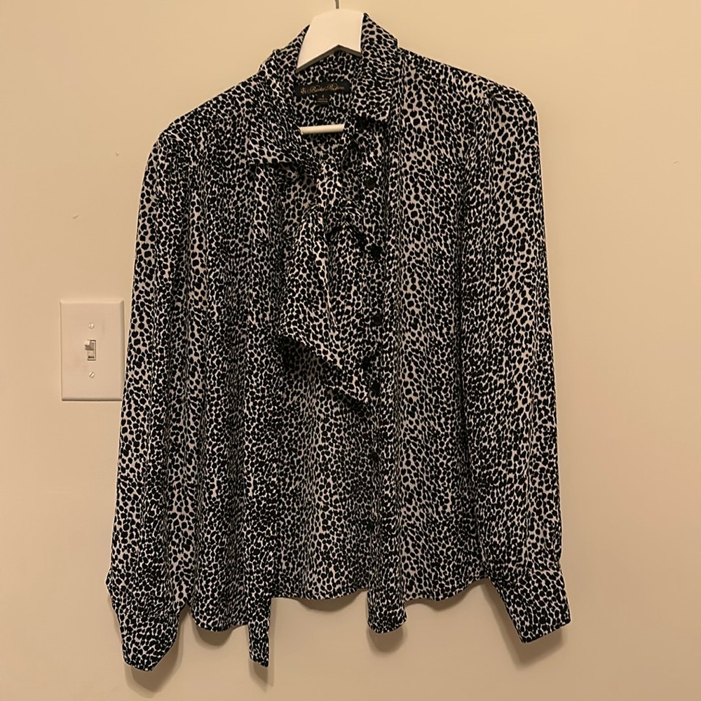 Brooks Brothers scarf bow black and white blouse size 4